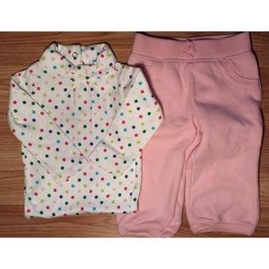 Girl's Size 12 M 9-12 Months 2 Pc White Polka Dot Carter's L/S Top & JB Pants
